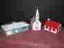 1603 1629 Cc-8 Plasticville Ranch House Bungalow Small Door Church All Very Nice C-7 Sb