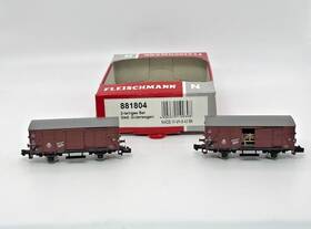 881804 Fleischmann N Scale 2 Red Freight Cars Set Original Box Rare