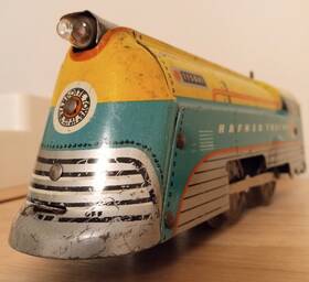 115041 Hafner O Streamlined Steam Loco Train Set Tin Litho Wyandotte 1950s Wind Up
