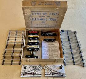 42990 Marx Prewar Freight Set Copper Engine/tender Five Cars In Original Box