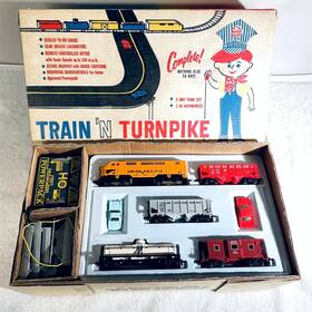 71440-union Marx #71440 Train Ftn Turnpike Set #71440-union Pac With Slot Cars Ho Scale Tested Nice