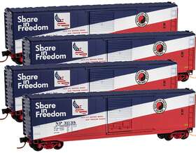 99300106 Micro-trains Line Mtl N-scale 50ft Box Cars Northern Pacific/np Freedom - Runner 4-pk