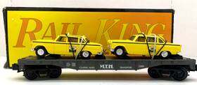 30-7625 Rail King / Mth Auto Transport Flat Car With Ertl Ft59 Taxis