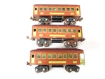 Lionel 610, 612 Pullmans Rare Terra Cotta, Special Prewar Gauge X8139. Fixed Price $159.00.