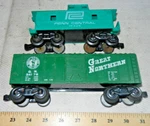 Marx 34178 Great Northern Boxcar + 18326 Penn Central Caboose, Wheel Pk. Fixed Price $6.50.