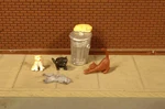 Bachmann Scenescapes 33157 O Scale Cats With Garbage Can (6 Pack). Fixed Price $16.99.