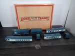 Mth NO.295E Gauge Distance Control Steam Passenger Set Blue Streak 11-6016. Fixed Price $750.00.