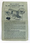 Lionel Operating Milk Car Original Instruction Sheet 3472-11 2-49 Tt. Fixed Price $9.99.
