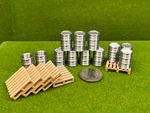 Scale 12 Steel Drums + 6 Pallets 1:48 Diorama Scenery Burn Barrel Set. Fixed Price $15.97.