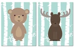 Woodland Bear Moose Nursery Wall Art Prints Set Of 2 Animal Posters 11X14IN. Fixed Price $15.99.