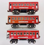 Lionel Prewar Tinplate 610 612 Red Pullman Passenger Cars Set Of 3. Fixed Price $125.00.