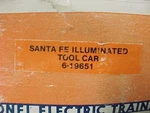 Lionel # 6-19651 Santa Fe Illuminated Tool Car. Fixed Price $20.00.
