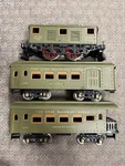 + Ives Prewar Standard Gauge Tinplate Green 3235 Electric Locomotive Car Set. Fixed Price $295.00.