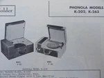 Vintage Sams Photofact Manual Phonola Models K-202, K-263. Fixed Price $6.95.