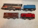 Vintage Hafner Train Wind Up Locomotive Set 3 Car Works Nice Blue Coal Good. Fixed Price $76.99.