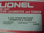 Lionel 6-8635 0-4-0 Die-cast A.t.&s.f. Steam Switcher. Fixed Price $125.00.