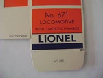 Lionel 671 Steam Turbine Licensed Reproduction Box. Fixed Price $14.95.