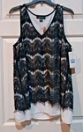 Karen Kane 4L16566 Black/crm Lace Overlay Vneck Studded Tunic Tank Top, Xl -$118. Fixed Price $118.00.