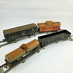 Vintage 1954 Marx O-gauge Train Lot 3 Cars & Caboose Tinplate Lithographed. Fixed Price $65.00.