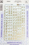 Microscale #50003 Railroad Roman Letters & Numbers Gold (decal). Fixed Price $7.65.
