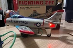 Marx Force Usaf Litho Tin Toy Jet Airplane Works! W/original Box!. Fixed Price $180.00.
