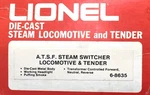 Lionel 6-8635 A.t.s.f. Steam Switcher Locomotive & Tender. Fixed Price $124.99.