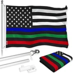 Combo Pack: Flag Pole 6 Ft Silver Tangle Free & Thin Blue Green Red Line. Fixed Price $48.49.