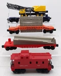Lionel Gauge Assorted Freight Cars 6-9157, 6-6343, 6-6057, 6-9232. Fixed Price $46.99.