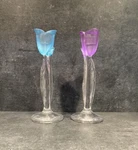 2 Mikasa Glass Lead Crystal Tulip Taper Candle Sticks Frosted Purple & Blue. Fixed Price $23.85.