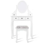 Elegant Makeup Desk Oval Mirrored Vanity Dressing Table Set W/ Stool 5 Drawers. Fixed Price $107.99.