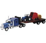 New Ray Toys 1:32 Long Hauler - Kenworth W900 Flatbed With Farm Tractor And Hayb. Fixed Price $59.90.