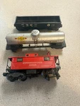 Lionel 2555 Sunoco Tank Car Silver Postwar Gauge + Caboose Gondola.. Fixed Price $50.00.