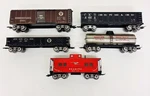 Marx Gauge Tin Freight Lot Of 5 C&o Prr Niacet Reading Gondola Boxcar Tank. Fixed Price $59.95.