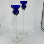 2 Candle Stick Stands Cobalt Blue Tulip Spiral Stem Glass 10". Fixed Price $40.00.