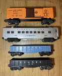 Lionel Gauge Vintage Cars Wagons: Pfe 63521, Livingston 2429, Gond 6032, 6112. Fixed Price $85.00.