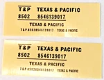 Champ Ho Scale Decals #HN-108 Texas & Pacific Road Name (black Lettering). Fixed Price $5.25.
