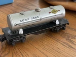 Lionel Lines Gauge Prewar Train 2680 Sunoco Gas Motor Silver Tanker. Fixed Price $12.90.