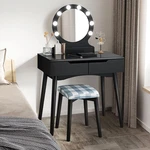 Elegant Black Vanity Table Set With 8 Lights, Mirror, Drawers & Stool. Fixed Price $166.99.