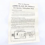 Lionel 455 Oil Derrick W/ Walking Beam Pump Instruction Sheet. Fixed Price $10.00.