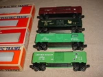4-LIONEL Freight Cars Lv + Prr Pc Cnj 0-027. Fixed Price $65.00.