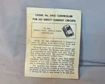 Lionel Postwar # 390C Controller For Ho Direct-current Circuits Instructions. Fixed Price $12.95.