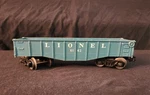 Lionel 6142 Short Gondola, Rolling Stock, Scale, Canisters Missing, Postwar. Fixed Price $8.00.