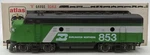 Atlas 6102 Scale Burlington Northern F-9 Diesel Locomotive #853 (2-RAIL)/BOX. Fixed Price $54.59.
