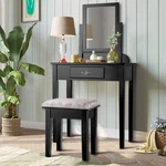 Elegant Vanity Dressing Table Set With 360 Mirror & Padded Stool, Black. Fixed Price $141.99.