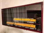 Train Display Case Scale Cherry Railroad Model Locomotive Wood Rack Cabinet. Fixed Price $285.88.