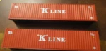 Ho Scale ,2 Containers "k" LINE,40'GOOD Shape.. Fixed Price $25.00.