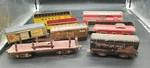 Tin Marx Trains Auto Coupler Cars Caboose Tender Flat Bed Lot (9). Fixed Price $53.99.