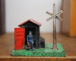 Vintage Lionel Railroad Crossing Guard Train Conductor Tin Metal Toy Antique. Fixed Price $75.00.