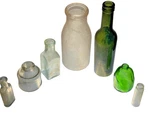 Antique Lot (7) Medicine Ink Milk & Green Utility Bottles C1880-1920. Fixed Price $24.99.