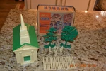 Marx O-gauge Church, Box, Fence & People Complete. Fixed Price $79.99.